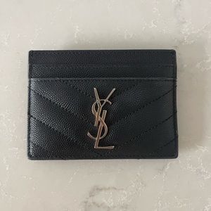 YSL CASSANDRE MATELASSÉ CARD CASE IN GRAIN DE POUDRE EMBOSSED LEATHER